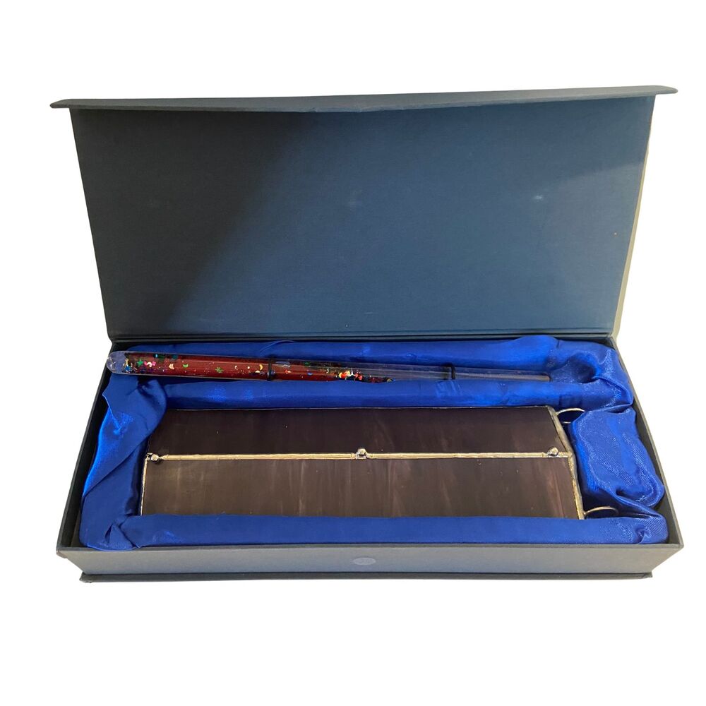 VTG Kaleidoscope Prismatic Oil Wand Purple Stained Slag Glass Glitter w/ Box - Picture 1 of 14